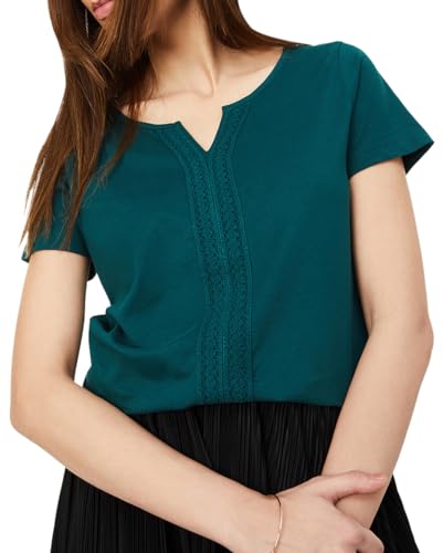 Max Cotton Women Crochet Panel Notched Neck Regular Fit Top (MARIAH1BDARK Green)_Small