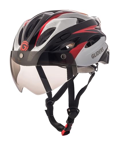 Gliders Flash Cycling Helmet with Magnetic Visor- Tint (Black with Red, Size Adjustable)