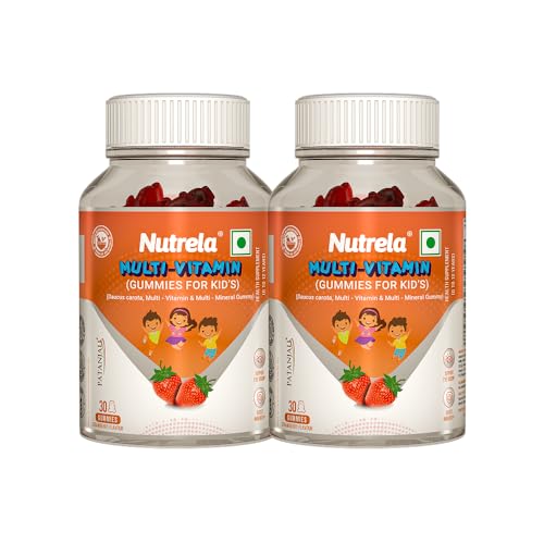 Nutrela Kids Multivitamin Gummies | Strawberry Flavour | Supports Immunity, Bone Health…
