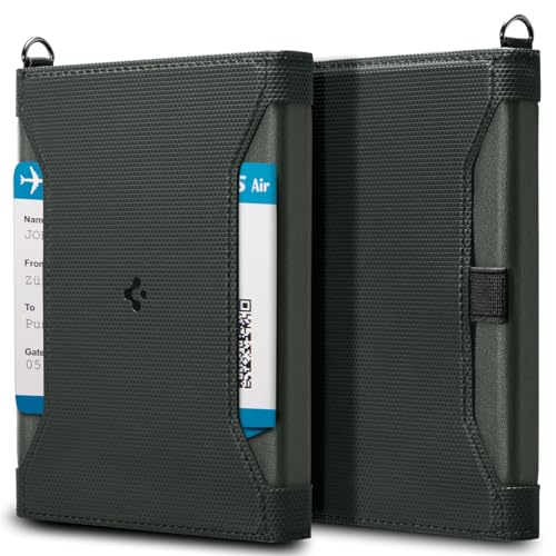 Spigen Leather RFID Blocking Passport Holder Travel Wallet - Military Green