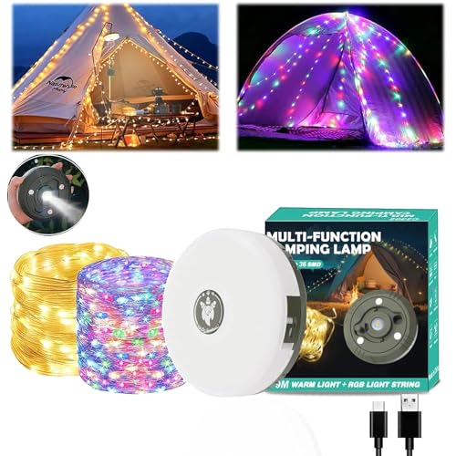BONZELLA Outdoor String Lights for Decoration 32.8FT,2 in 1 Rechargeable Camping String…
