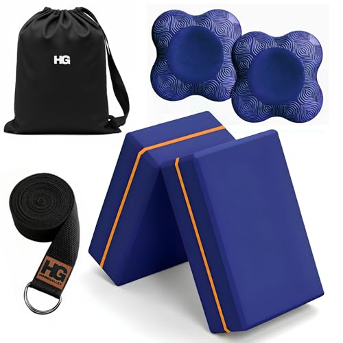 HOMEGALLEY Yoga Blocks Pack of 2 with Belt and 2 Knee Pad for Exercise, Yoga, Pilates &…