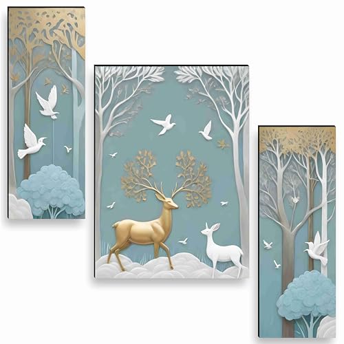 SAF deer Paintings for Wall Decoration - Set Of 3, 3d modern art Painting for Living Ro…