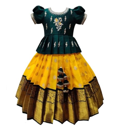 White Button New south Indian traditional pattu pavadai Jecquard Lehenga choli for girl…