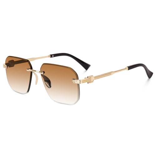 Dervin UV Protected Square Rimless Sunglasses for Men and Women (L, Brown)