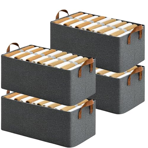 DAREV 4 Pcs Cloth Organizer for Storage Wardrobe Basket Storage Box (grey)