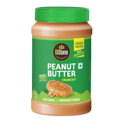 DiSano Natural Peanut Butter Crunchy 1kg, Unsweetened, High Protein Peanut Butter with…