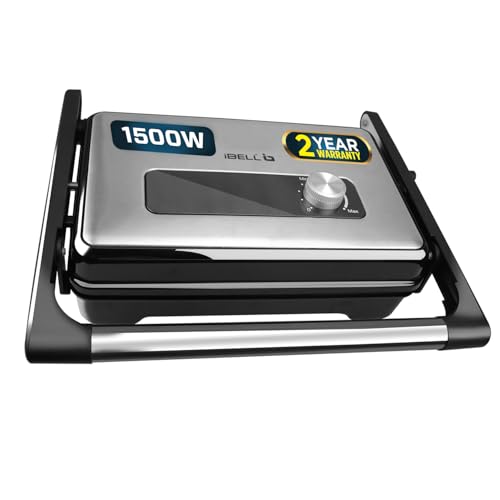 iBELL SM1700G Sandwich Maker with Floating Hinges, 1500Watt, 180 Degree Openable Plates…