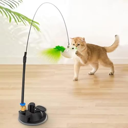 PETS EMPIRE Cat Teaser Rod Toy with Vacuum Suction Cup – Interactive Cat Teaser Wand fo…