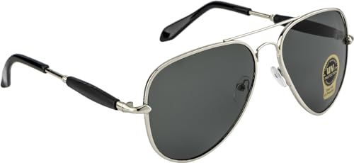 OCHILA Aviator Sunglasses UV Protected Glass Lens, Silver Metal Frame, Black Lens, Men…