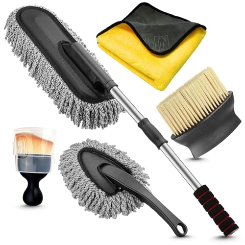 Porslin 5 Pcs Microfiber Car Duster Kit - Extendable Long Handle Car Cleaning Accessori…