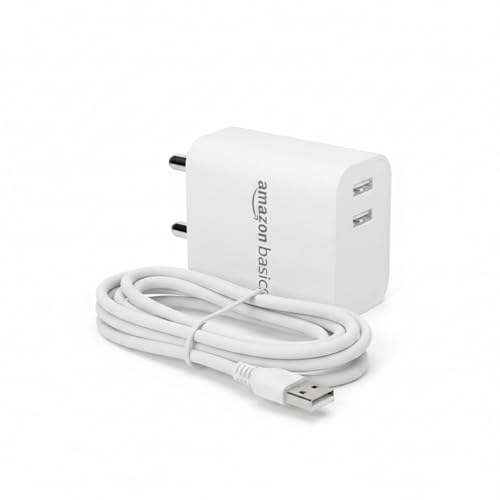 Amazon Basics 12W Dual Port Fast Charger | 12W Max Output | Includes 1 M Type C Cable |…