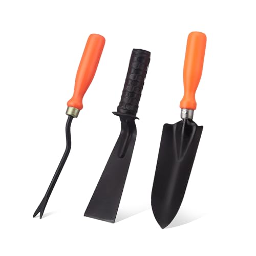 Amazon Brand - Solimo 3-Piece Garden Tool Set | Small Shovel, 2-inch Khurpi & Weeder |…