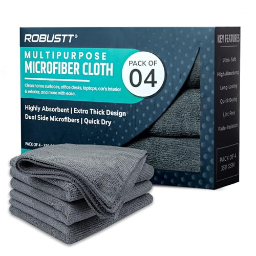 Robustt Microfiber Cloth (Grey, Pack of 4) 40x40 cms - 350 GSM Thick Lint & Streak-Free…