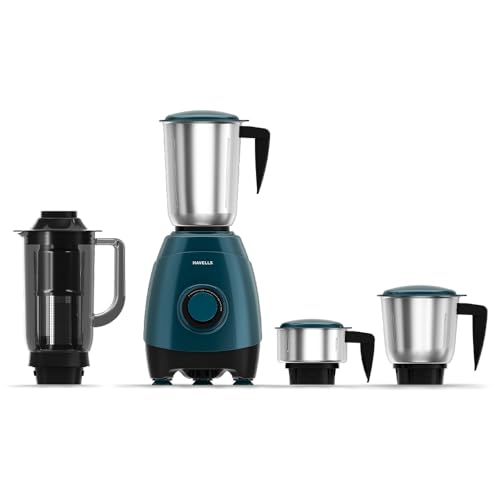 Havells ESO 750 Watt Mixer Grinder | 4 Jars (3 Stainless Steel + 1 Juicer Jar) | Heavy-…