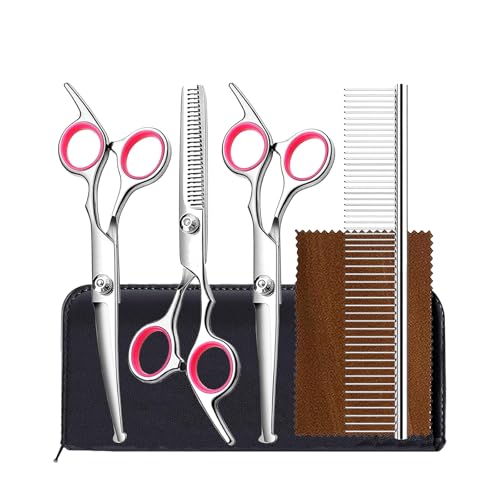 Pet Central Dog Grooming Shears Set – Stainless Steel Professional Kit – Thinning, Stra…