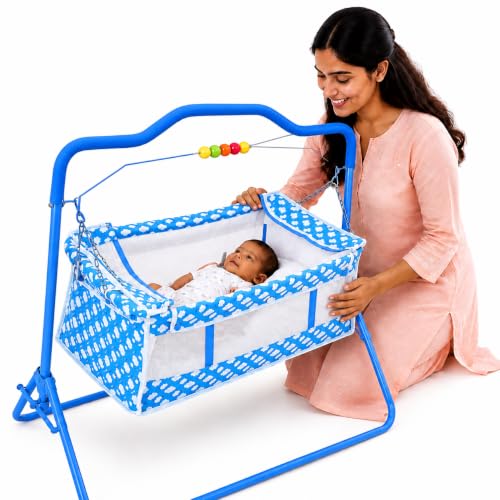 VParents New Born Baby Crib Bassinet cot Swing CradleJhula Palna - Rosy (Blue)