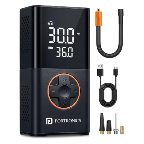 Portronics Vayu 3.0 tyre Inflator with 150 PSI Pressure, 4000 mAh Battery, Digital Disp…