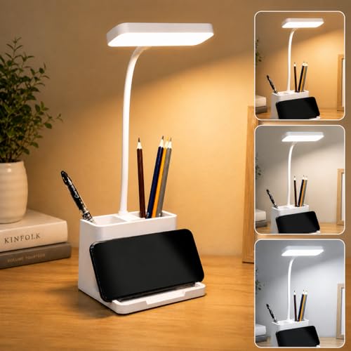 FLYNGO Plastic 3 Color Mode Led Study Table Desk Lamp For Students With Pen & Phone Hol…