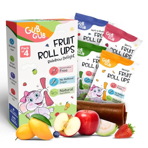 GubGub Rainbow Delight Fruit Roll Ups Kids Snack, Pack of 4, 60g