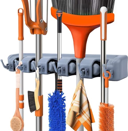 Chillyfit polypropylene broom holder wall mounted, jhadu mop and stick holder wall moun…