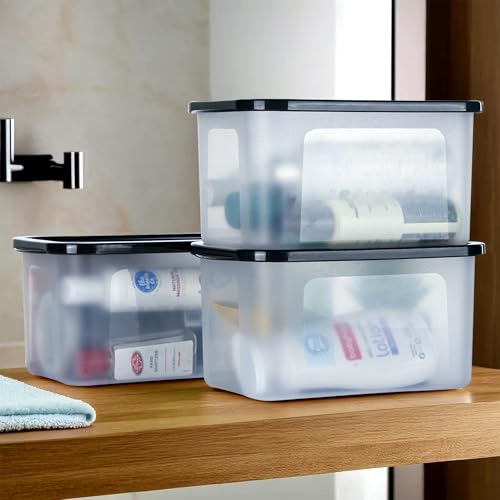 Kuber Industries 3 Pcs Small Plastic Boxes for Storage With Lid - Pooja & Office Items,…