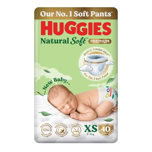 Huggies Natural Soft Premium Baby Diaper Pants, Our No.1 Soft Pants, New Born/Extra Sma…