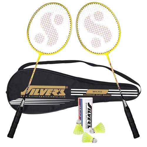 Silver's Aluminium Micro Badminton Kit (2 Racquets with Full Cover, 1 Box Shuttlecock P…