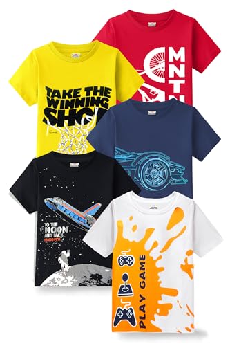 Kuchipoo Boys Regular Fit Half Sleeves Cotton T-Shirts (KUC-TSHRT-466, 3-4 Years, Multi…
