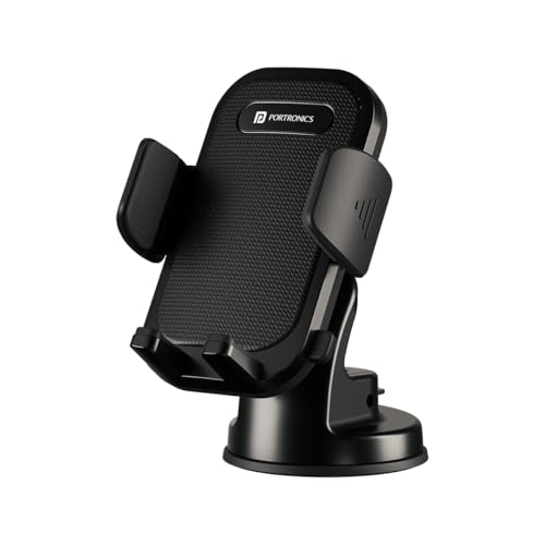 Portronics Clamp M4 Car Phone Holder Stand with 360 Degree Rotation, Strong Grip, Sucti…