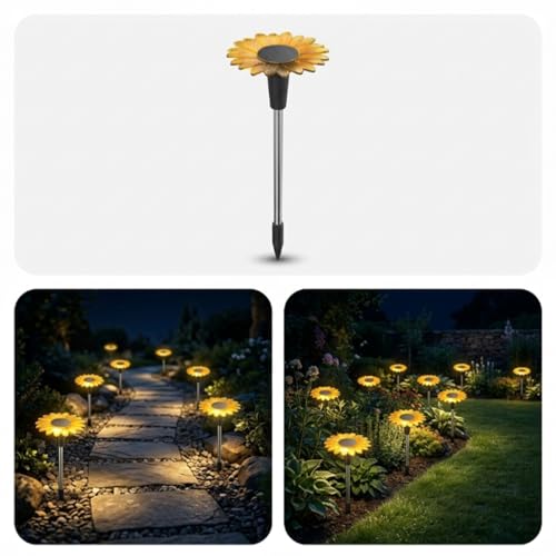hardoll Sunflower Shaped Solar Lights Outdoor Waterproof, Warm White Decorative Solar L…