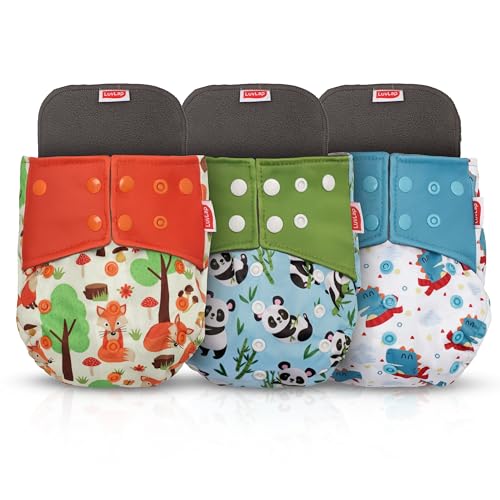 LuvLap Reusable Baby Cloth Diapers Combo Pack of 3 (3 Shell + 3 Pads) Double Leak Guard…