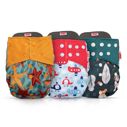 LuvLap Reusable Baby Cloth Diapers Combo Pack of 3 (3 Shell + 3 Pads) Double Leak Guard…