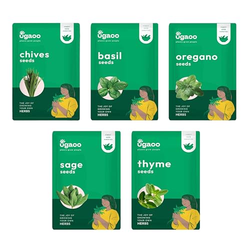 UGAOO Herb Seeds Bundle of 5 Packet (Sage Seeds, Chives Seeds, Italian Basil Seeds, Ore…