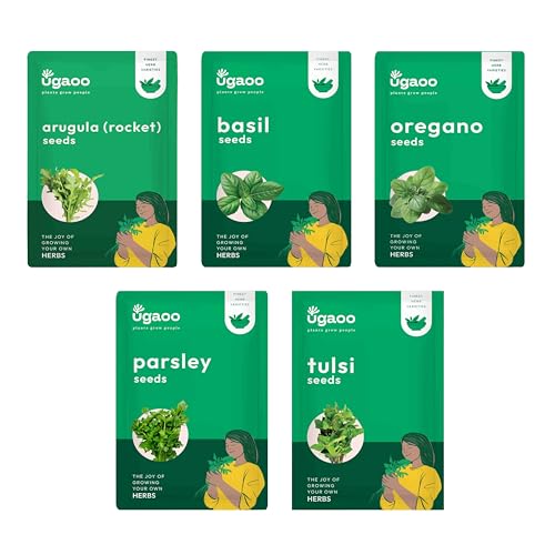 UGAOO Herb Seeds Bundle of 5 Packet (Tulsi Seeds, Italian Basil Seeds, Oregano Seeds, P…