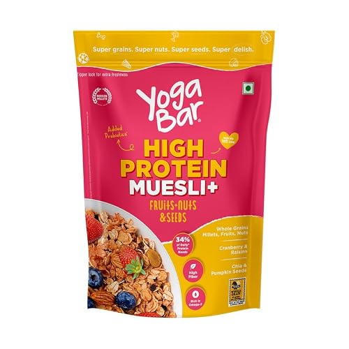 Yogabar High Protein Muesli 850gm Fruits + Nuts & Seeds, 23g Protein per 100g | Packed…