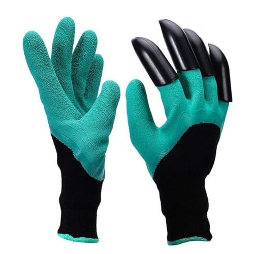 Cinagro Garden Claw Gloves with ABS Plastic Fingertips on Right Hand, Green