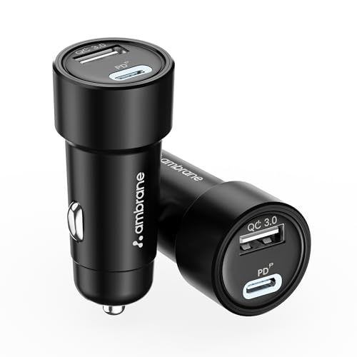 Ambrane 51W Fast Charging Car Charger, Dual Output 33W Type C PD + 18W USB Car Adapter,…