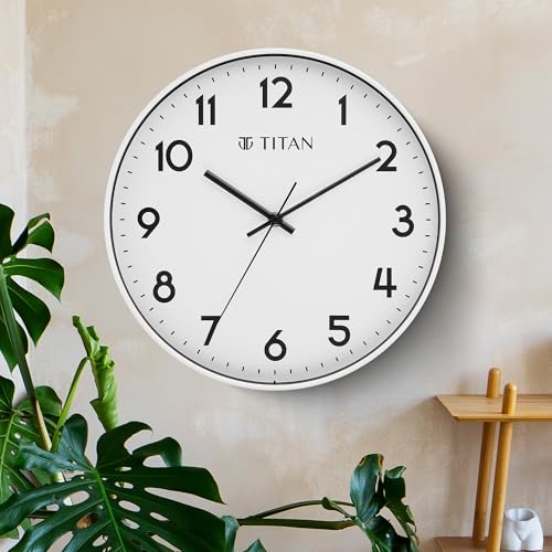 Titan Essence Classic Wall Clock with White Dial & Case, Silent Sweep, Model W0094PA01…