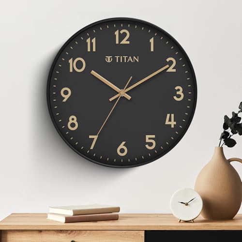 Titan Essence Classic Wall Clock with Black Dial & Case, Silent Sweep, Model W0094PA02…