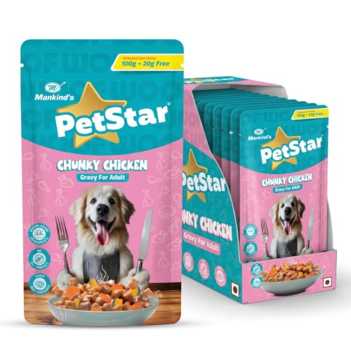 PETSTAR Mankind Adult Wet Dog Food (High Protein) Chunky Chicken Gravy, 120 G (Pack of…