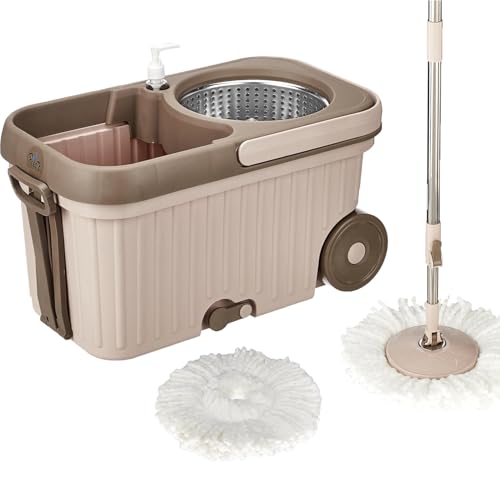 Amazon Brand - Presto! Elite Spin Mop with Steel Wringer and Auto-fold Handle, Chestnut…