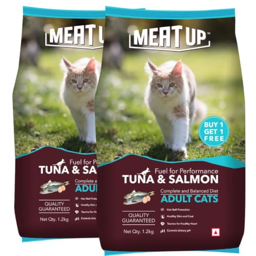 Meat Up Adult Dry Cat Food (2 x 1.2Kg), Total 2.4Kg | Tuna & Salmon Flavour | Supports…