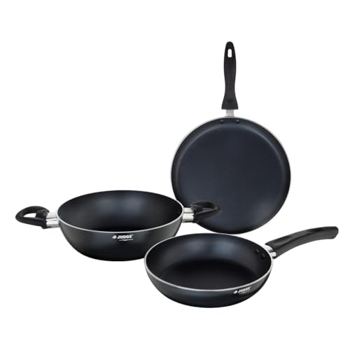 Judge by Prestige Ace Aluminium Non-Stick Cookware Set - Kadai 20 cm, Fry Pan 20 cm, Om…