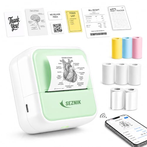 SEZNIK Mini Printer, Inkless, Thermal, Bluetooth, Portable Printer, Compatible Android,…