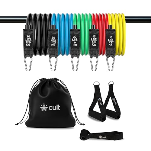 Cult Resistance Bands Set of 11 with Handles, Door Anchor, Ankle Straps & Carry Bag – H…