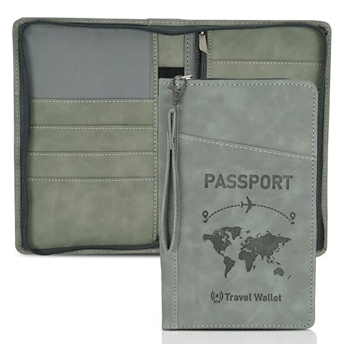 Storite RFID Blocking PU Leather Travel Passport Holder, 23x14x3 Cm Grey