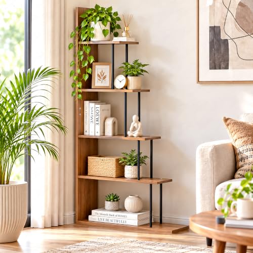 Lukzer 5-Tier Bookshelf Home & Office (MMR-015/Black & Oak Brown) Multipurpose Engineer…