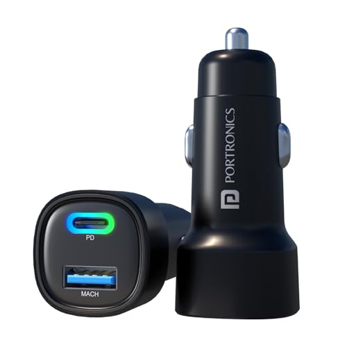 Portronics 80W Dual Output Fast Car Charger with Type-C PD & USB, LED Indicator, Chargi…