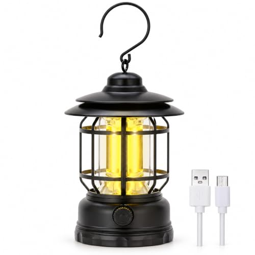 KRESHU Rechargeable Retro Camping Lantern, Type-C LED Hanging Lamp